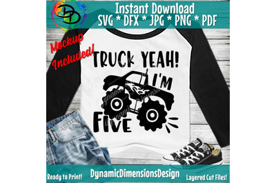 Truck yeah svg, Birthday Boy, Five year old, Fifth Birthday, Monster T