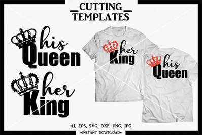 Her King &amp; His Queen SVG, Silhouette, Cricut, Cameo, PNG