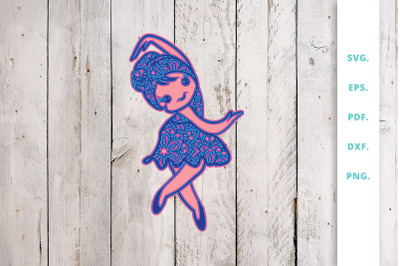 3D SVG Cute Ballerina Out Of Mandala v3