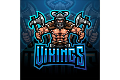 Viking mascot gaming logo design holding axe