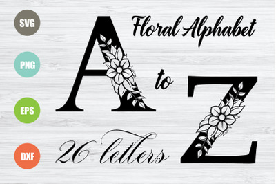 Floral Alphabet SVG, 26 Letters