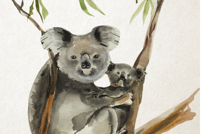Mother and Baby Koalas - Watercolor Print and Clip Art