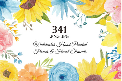 341 Flower and Floral Watercolor Illustration Clip Art