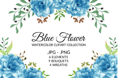 Blue Rose Flower Watercolor Clipart Collection