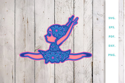 3D SVG Cute Ballerina Out Of Mandala v5