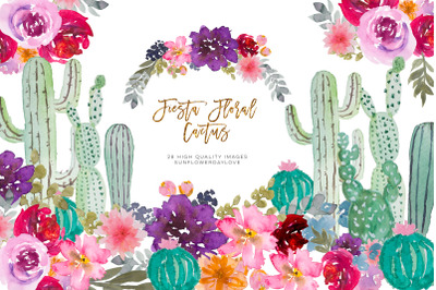 Watercolor Mexican Cactus Clip Art, Mexican floral cactus clip art