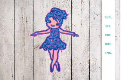 3D SVG Cute Ballerina Out Of Mandala v6