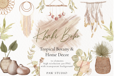 Boho Tropical Graphic. Flowers, Leaves, Home Decor