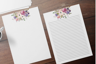 Floral Printable Stationery, Lined Digital Note Paper