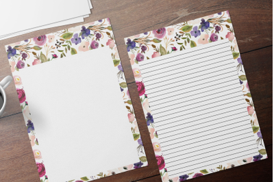 Floral Printable Stationery, Lined Digital Note Paper