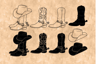 Cowboy Boot SVG, Cowboy Hat SVG, Cowboy Hat Boots Clipart.