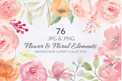 76 Flower and Floral Watercolor Illustration Clip Art