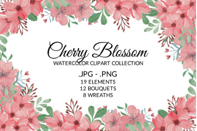Sakura Cherry Blossom Watercolor Clipart Collection