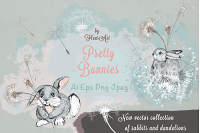 Pretty bunnies vector illustrations set