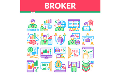 Broker Advice Business Collection Icons Set Vector