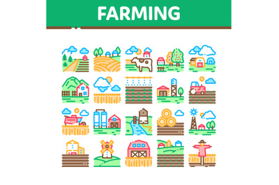 Farming Landscape Collection Icons Set Vector