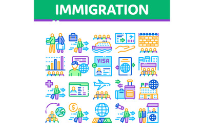 Immigration Refugee Collection Icons Set Vector