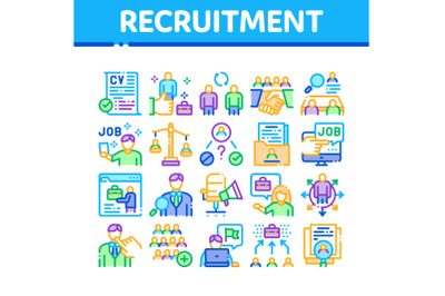 Recruitment And Research Employee Icons Set Vector