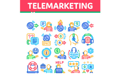 Telemarketing Sale Collection Icons Set Vector