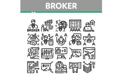 Broker Advice Business Collection Icons Set Vector