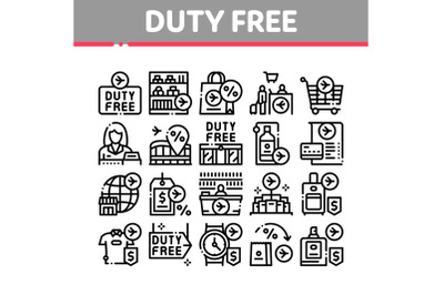 Duty Free Shop Store Collection Icons Set Vector