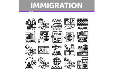 Immigration Refugee Collection Icons Set Vector