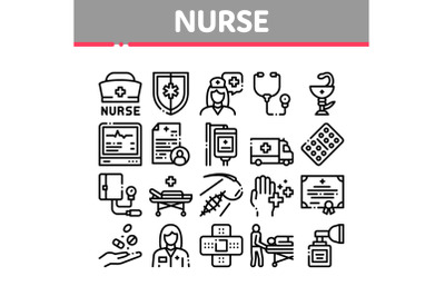 Nurse Medical Aid Collection Icons Set Vector