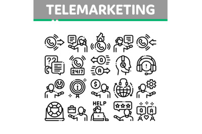 Telemarketing Sale Collection Icons Set Vector