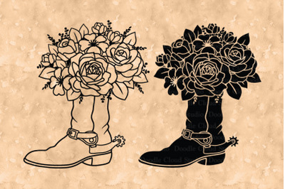 Cowboy Boots with Flowers SVG, Cowboy Boots SVG, Cowgirl Boots SVG.