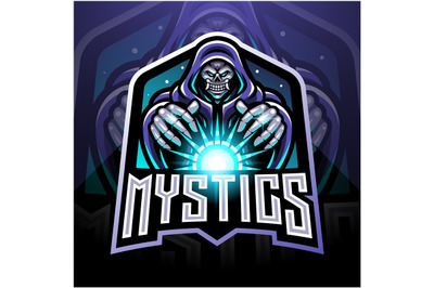 Skull wizard esport gaming mascot logo holding a magical ball