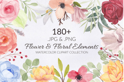 188 Flower and Floral Watercolor Illustration Clip Art