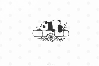 Panda with bamboo flowers svg cut file