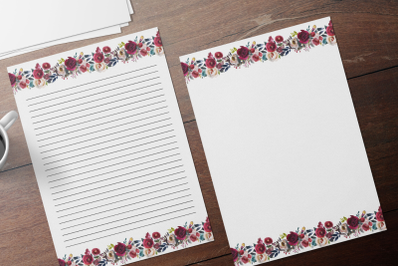 Floral Printable Stationery, Lined Digital Note Paper