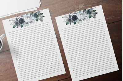 Floral Printable Stationery, Lined Digital Note Paper