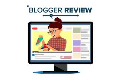 Blogger Review Concept Vetor. Popular Young Video Streamer Blogger Girl, Woman. Fashion Blog. Live Broadcast. Online Channel. Isolated Flat Cartoon Illustration