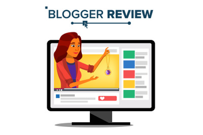 Fashion Video Blogger Vector. Blog Channel. Woman Popular Video Streamer Blogger. Recording. Review Concept. Online Live Broadcast. Illustration