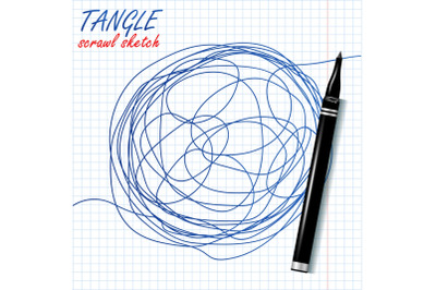 Tangle Scrawl Sketch Vector. Drawing Circle. Abstract Scribble Shape. Abstract Metaphor. Illustration