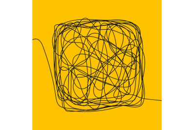 Tangle Scrawl Sketch Vector. Drawing Square. Thread Clew Knot. Chaos, Intellect. Illustration