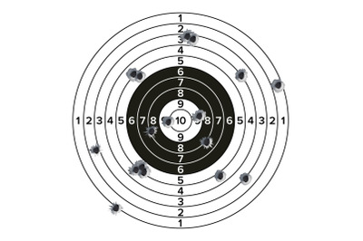 Target Gun With Bullet Holes Vector. Classic Paper Shooting Target Illustration. Holes In Target. For Sport, Hunters, Military, Police, Illustration