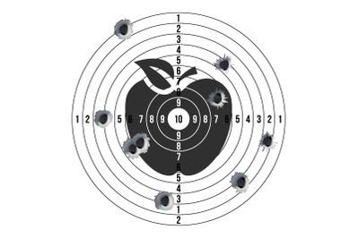 Bullet Holes In Target Vector. Success Shot. Paper Shooting Target For Shooting Competition. Illustration