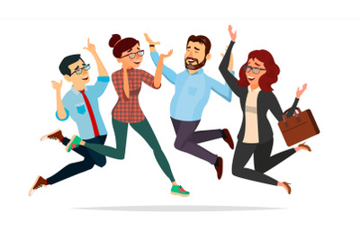 Business People Jumping Vector. Celebrating Victory Concept. Attainment. Entrepreneurship, Accomplishment. Best Worker, Achiever. Modern Office Employee, Manager Celebrating Success. Isolated Flat Cartoon Character Illustration