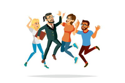 Business People Jumping Vector. Celebrating Victory Concept. Attainment. Objective Attainment, Achievement. Isolated Flat Cartoon Character Illustration