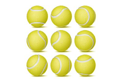 Realistic Tennis Ball Set Vector. Classic Round Yellow Ball. Different Views. Sport Game Symbol. Isolated Illustration