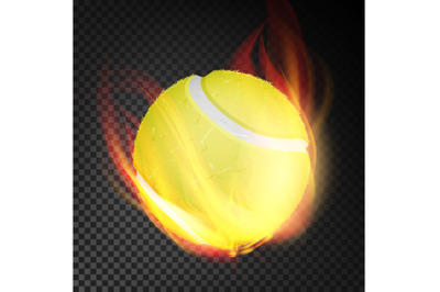 Tennis Ball Vector Realistic. Yellow Tennis Ball In Burning Style Isolated On Transparent Background