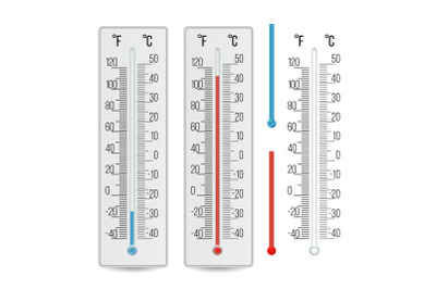 Thermometer Vector. Outdoor&2C; Indoor Alcohol Thermometers Set. Isolated Illustration