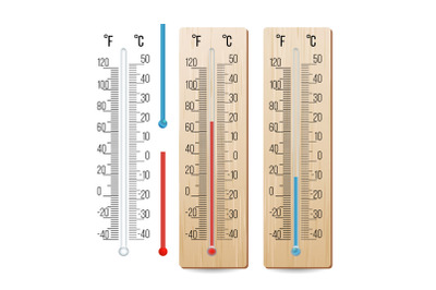 Realistic Meteorological Thermometer Vector. Rred And Blue. Different Levels. Isolated Illustration