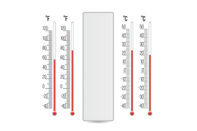 Meteorology Thermometer Vector. Scale Celsius, Fahrenheit. Isolated Illustration