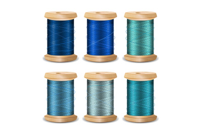 Thread Spool Set. Bright Old Wooden Bobbin. Isolated On White Background For Needlework And Needlecraft. Stock Vector Illustration