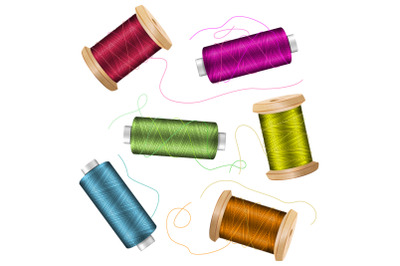 Thread Spool Set Background. For Needlework And Needlecraft. Stock Vector Illustration Of Yarn Or Cotton Bobbin Reels. Isolated On White