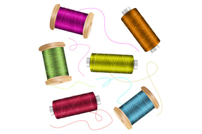 Thread Spool Set Background. For Needlework And Needlecraft. Stock Vector Illustration Of Yarn Or Cotton Bobbin Reels. Isolated On White